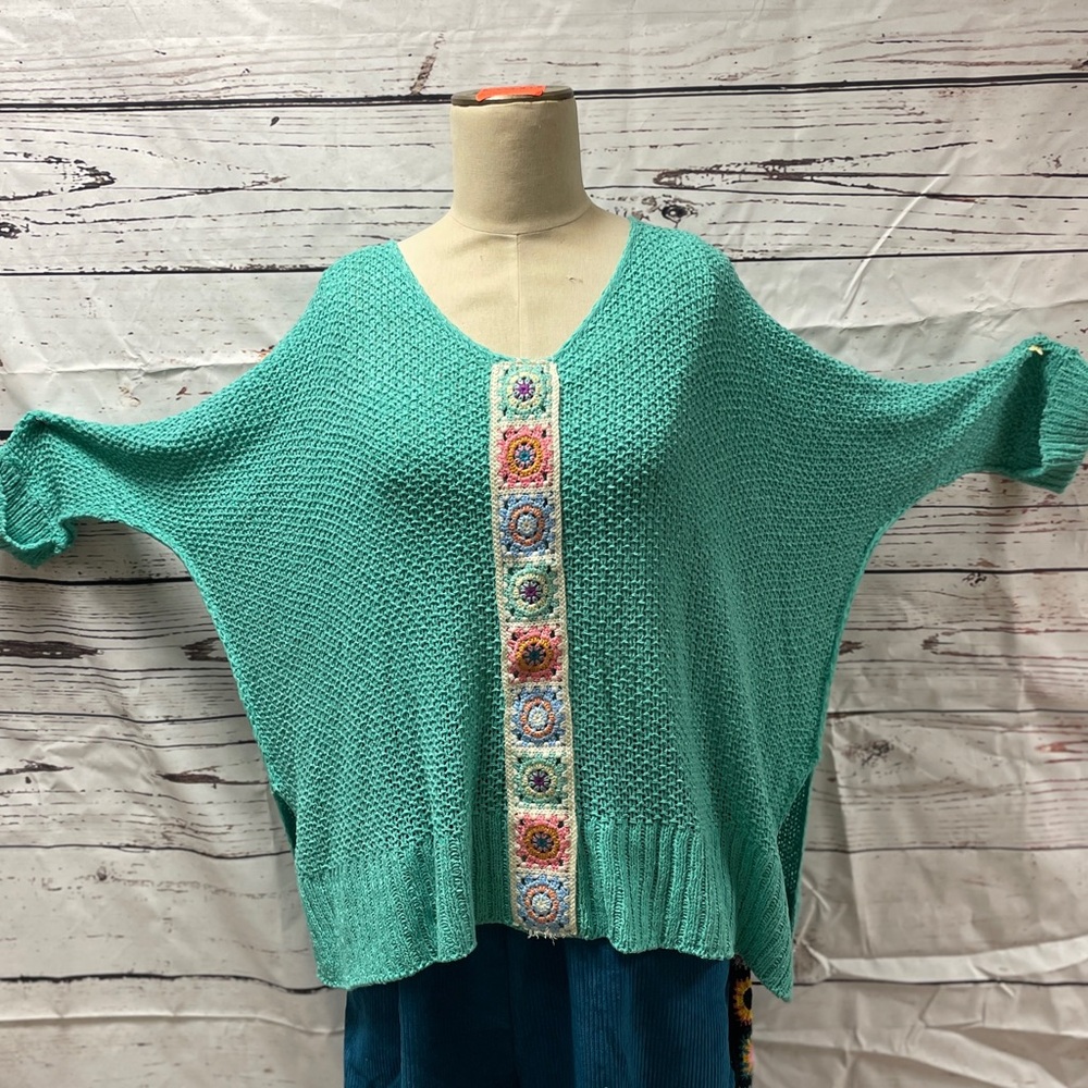 aqua granny square sweater